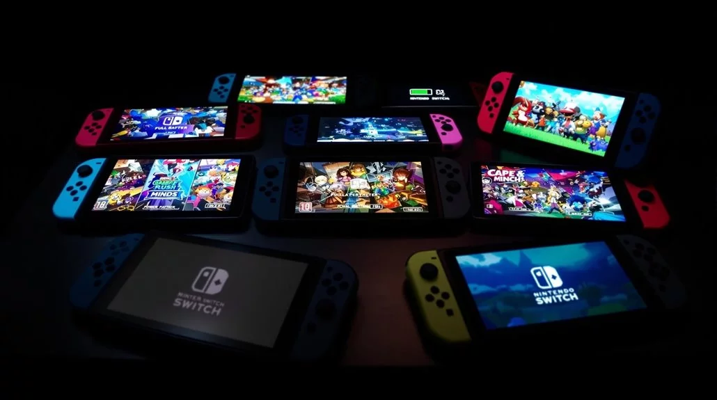 Mehrere Nintendo Switch-Konsolen mit verschiedenen Spielen.